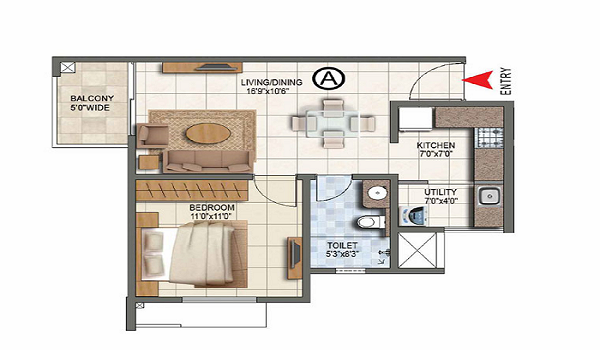 Featured Image of Prestige Budvel 1 BHK Floor Plan